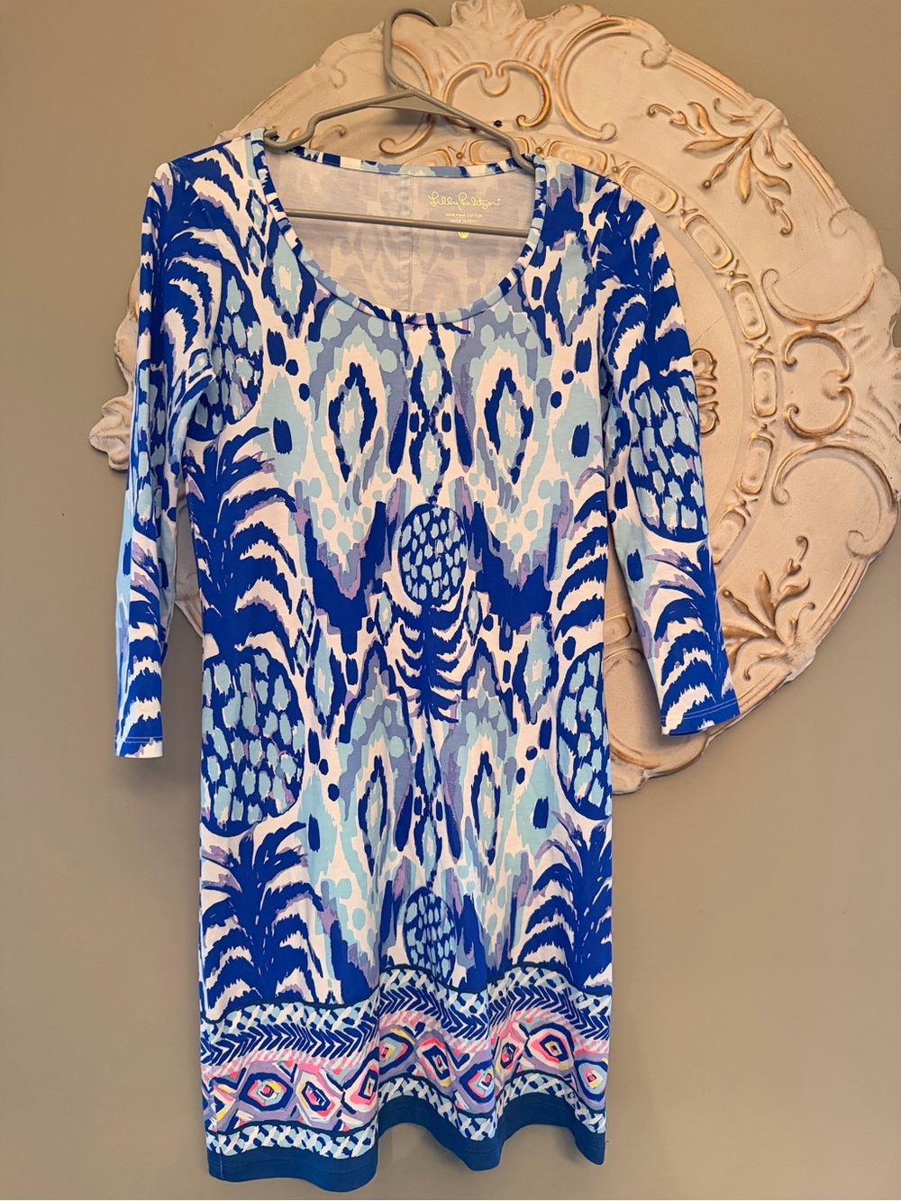 Lilly Pulitzer XXS Beacon Dress Tropical Pineapple Call Me Serene Blue